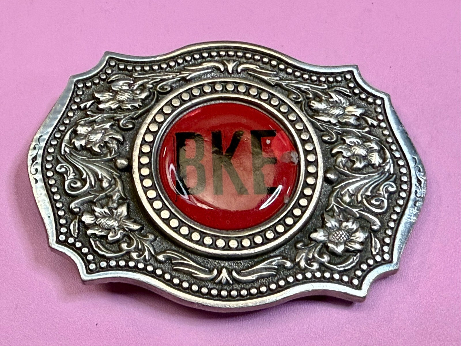 BKE Custom Letters?  Centerpiece on Vintage Fine Pewter 2004 Belt Buckle