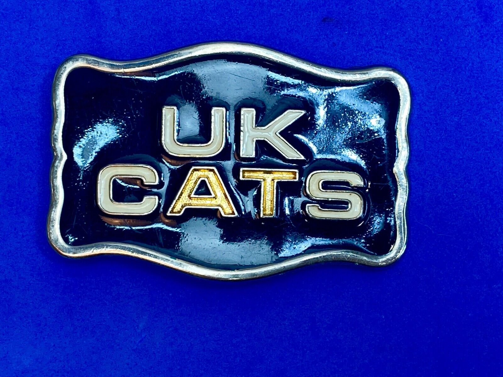 Vintage Black And Gold Tone  Uk Cats Western Framed Belt Buckle 