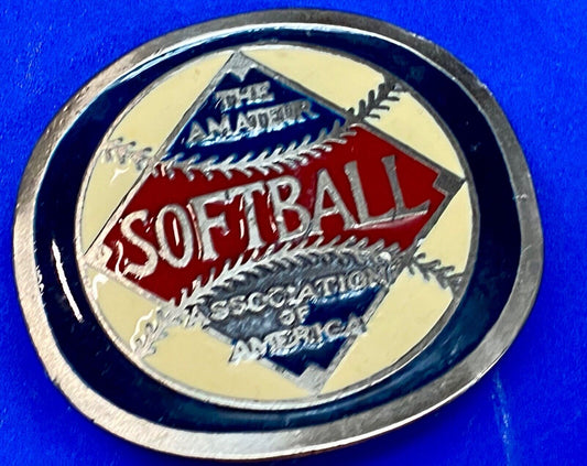 The Amateur Softball Association of America metal round badge -Johnston Badge Co