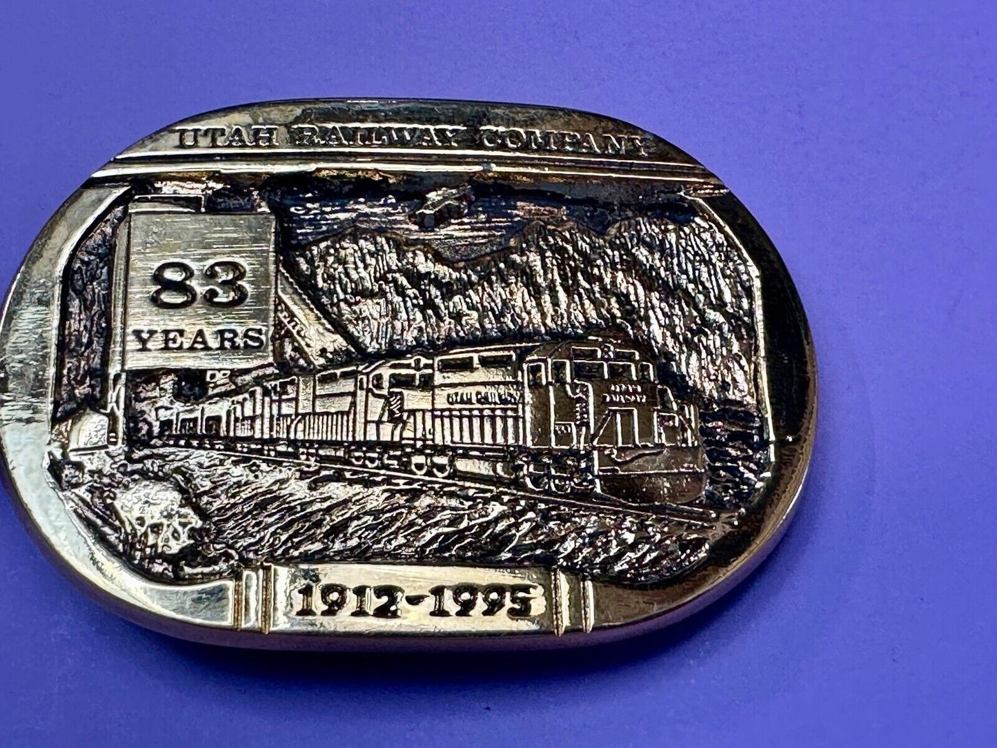 Utah Railway Co Vtg Train Railroad 83 Years Gary Prazen Bronze Art Belt Buckle