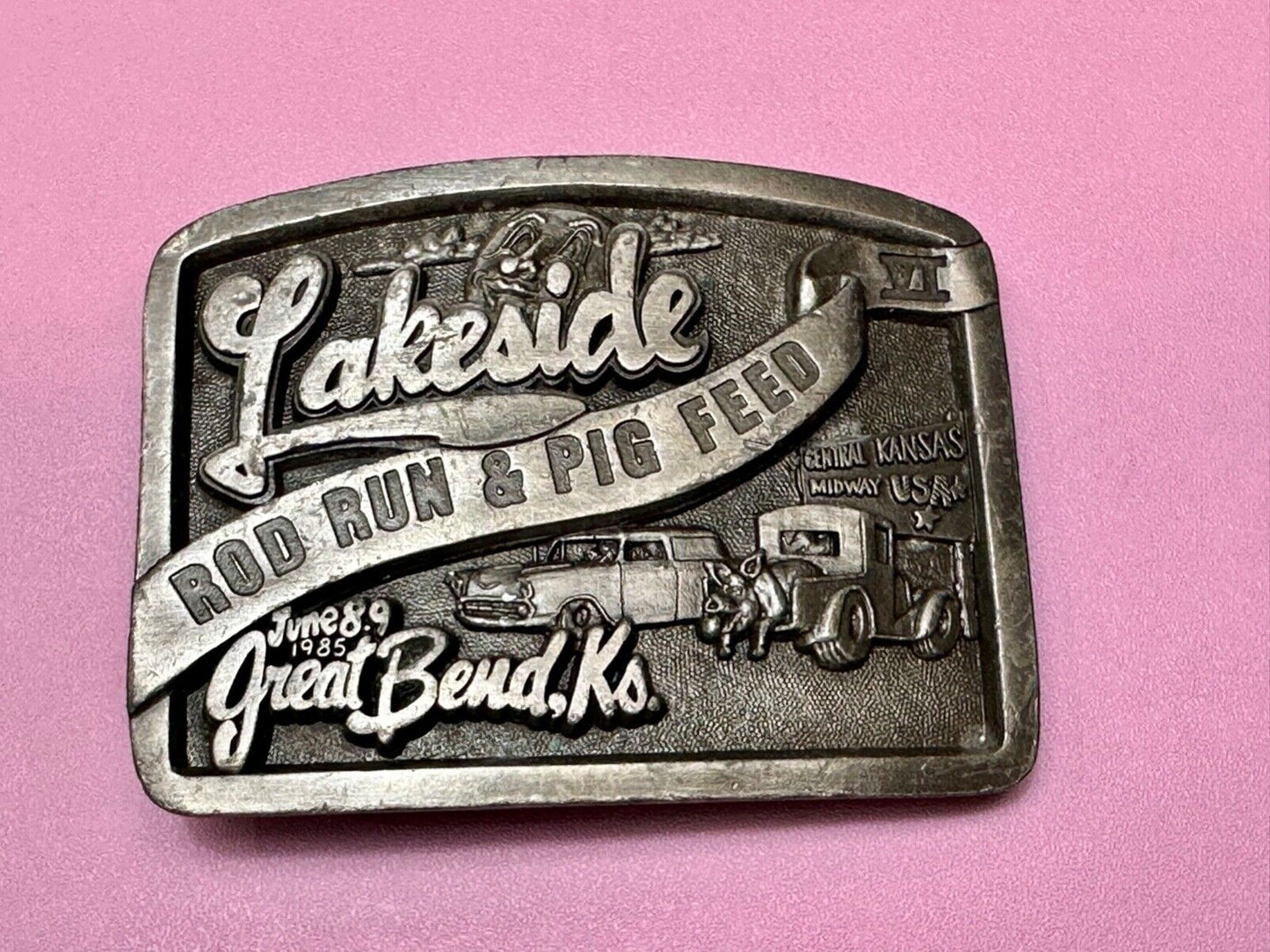 Vintage Kansas Lakeside Rod run and pig feed #4. Great Bend Kansas belt buckle
