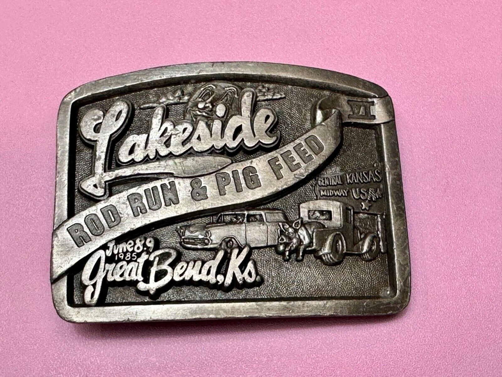 Vintage Kansas Lakeside Rod run and pig feed #4. Great Bend Kansas belt buckle