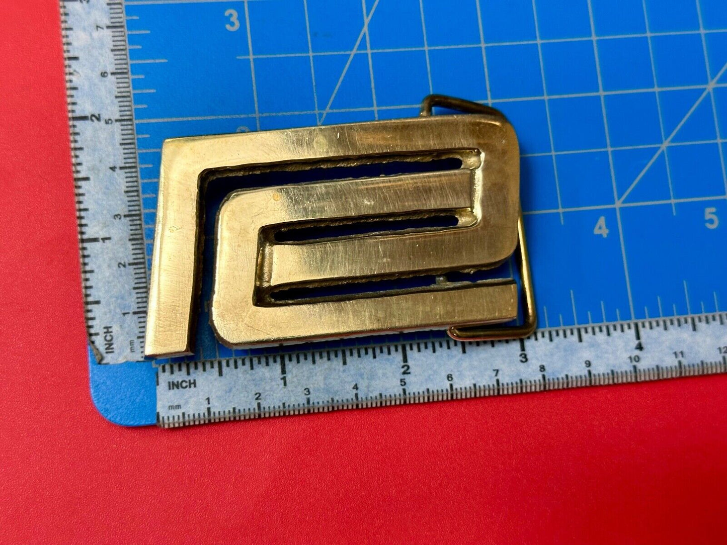 Abstract Design R Company Emblem? Vintage  Solid Brass Belt Buckle