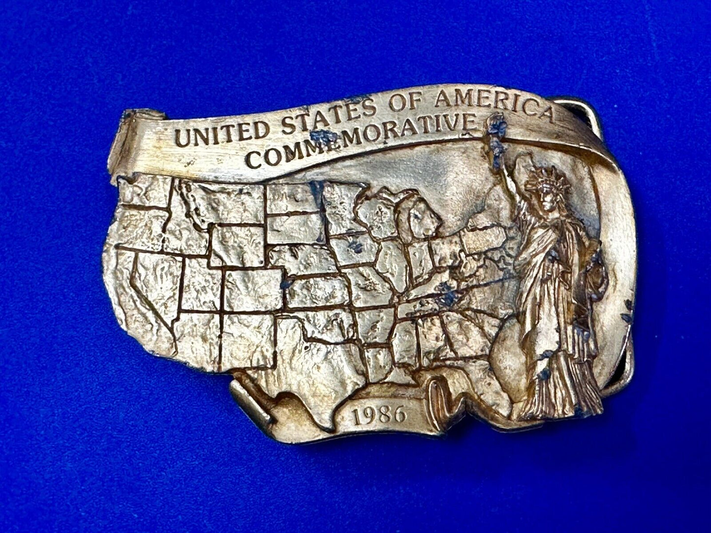 United States of America Liberty States Map Vtg 1986 Commemorative Belt Buckle