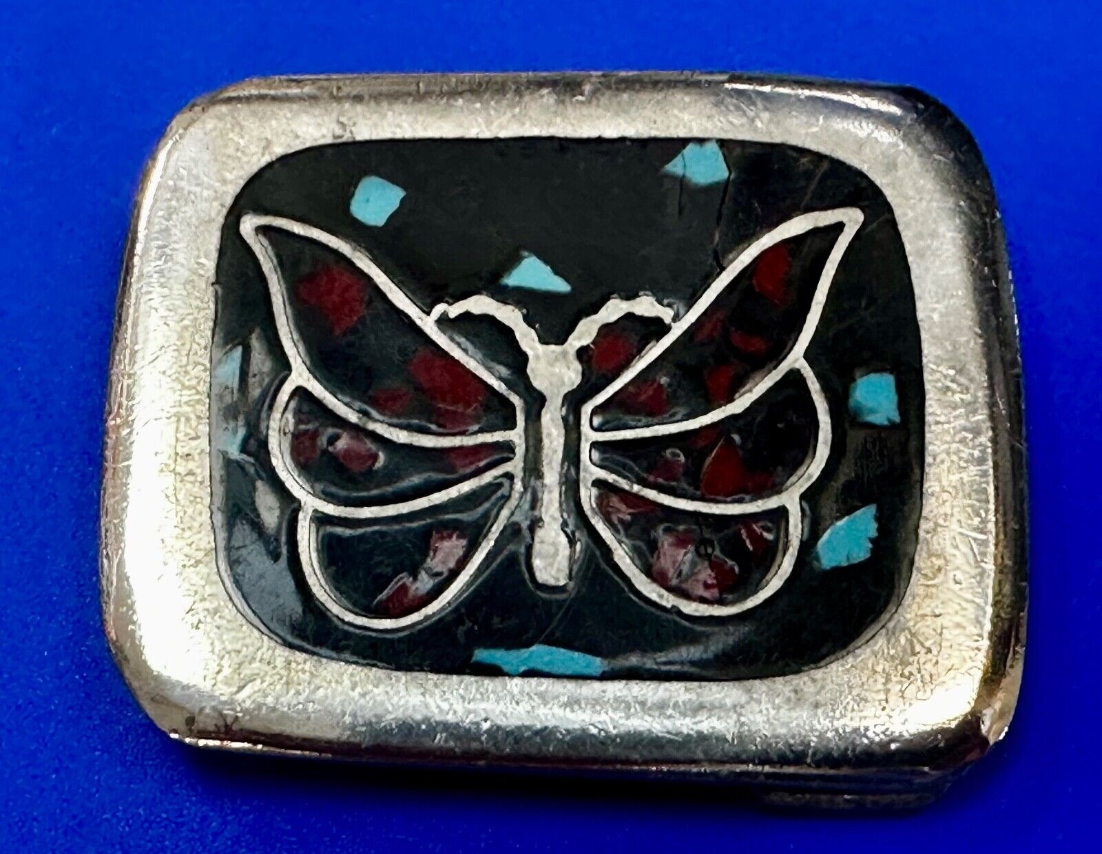 Artisan Butterfly in resin with Turquoise and coral colored chips Belt Buckle