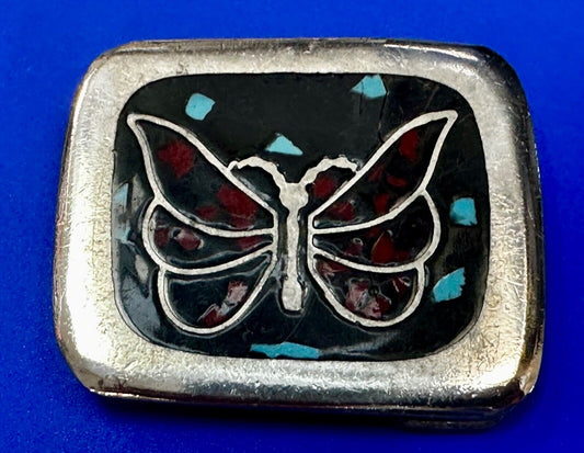 Artisan Butterfly in resin with Turquoise and coral colored chips Belt Buckle