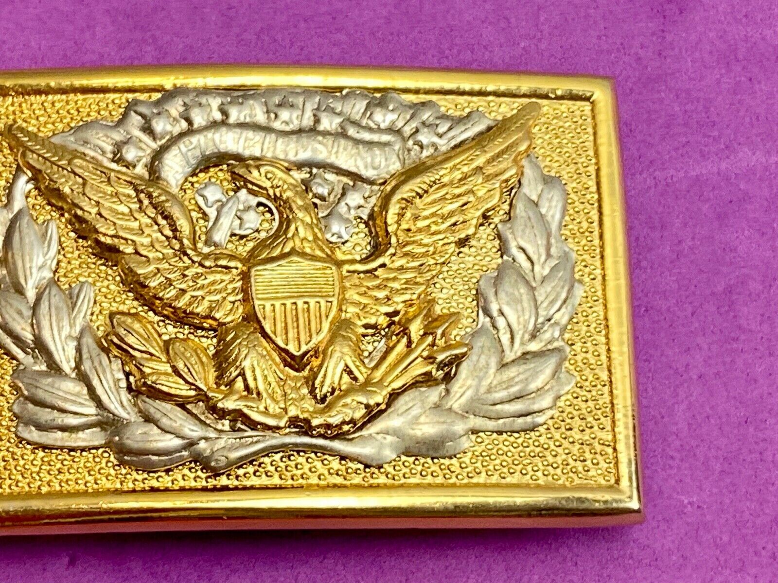  American Eagle Belt Buckle E Pluribus Unum Crest Shield marked 🤔PAKISTAN? 