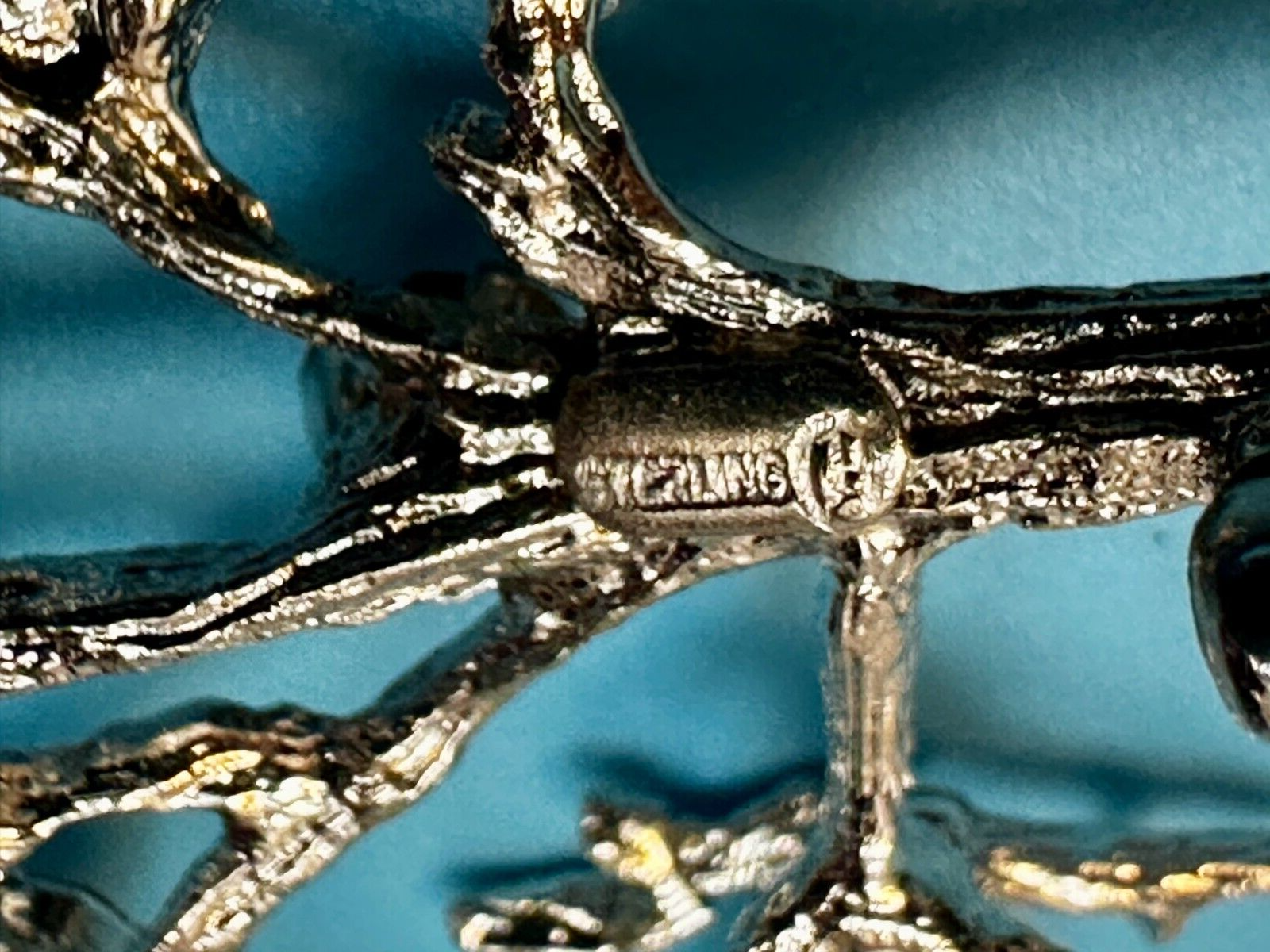 Tree Of Life Rhinestone Accented Vtg. 925 Sterling Silver Brooch - See Hallmark