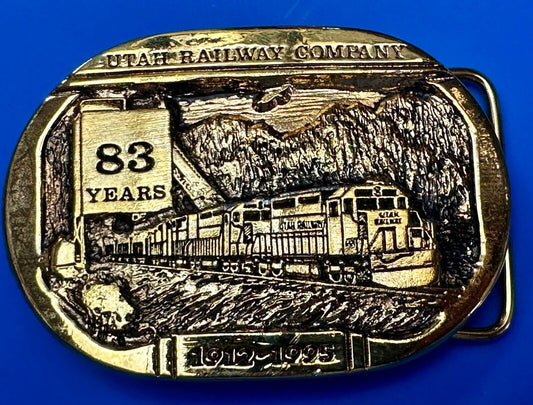 Utah Railway Co Vtg Train Railroad 83 Years Gary Prazen Bronze Art Belt Buckle
