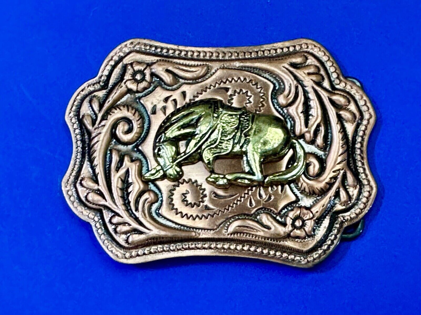 Vintage Horse w/  head down end of the trail two tone ornate western belt buckle
