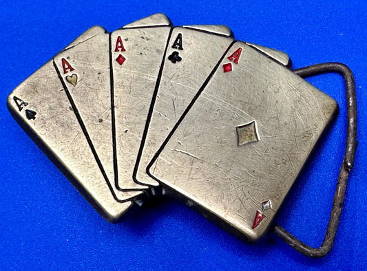 5 Aces Baron Buckles Solid Brass Casino Gambling Card Game Vintage Belt Buckle