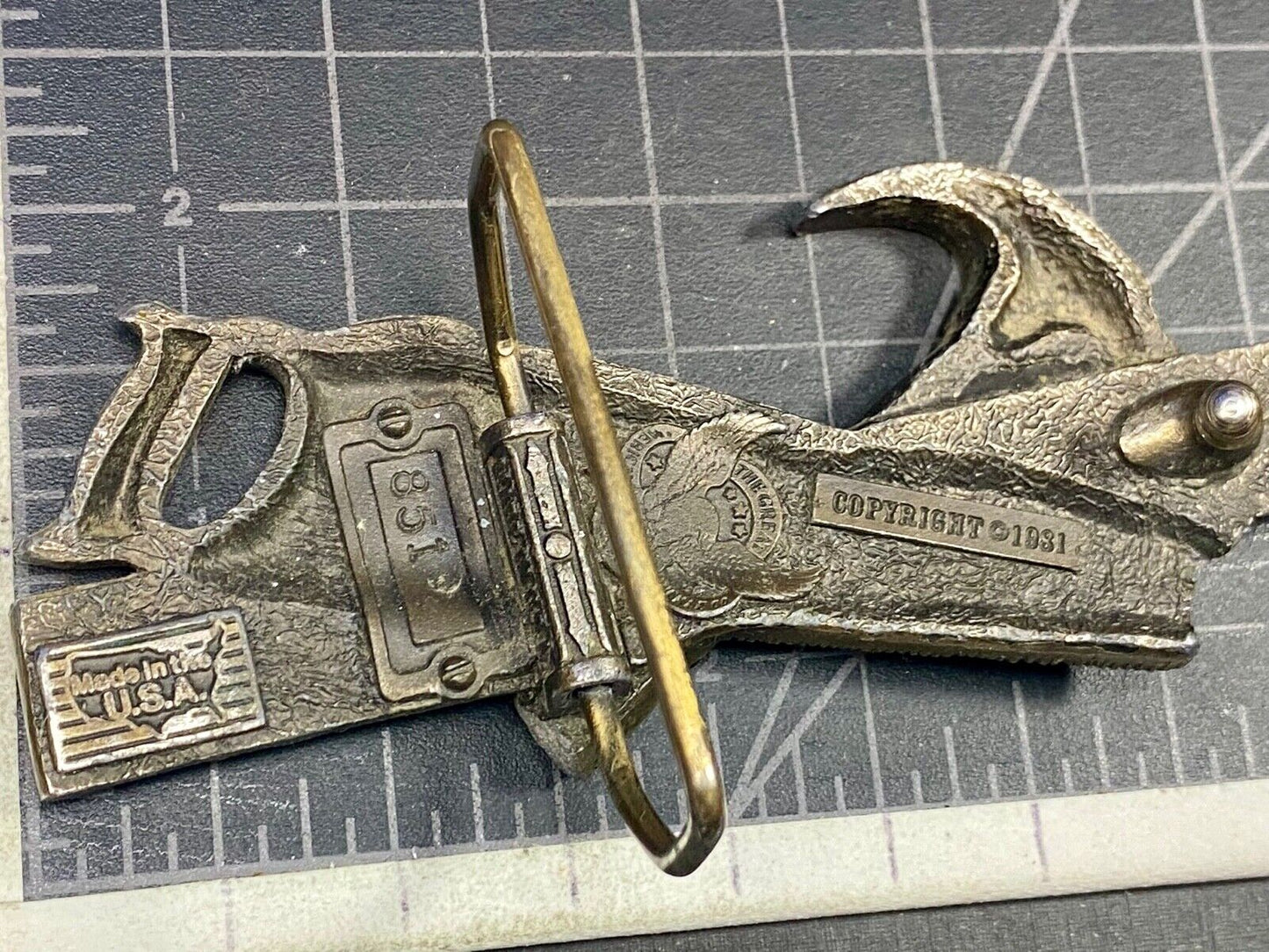 Vintage 1981 Great American Buckle Tools Belt Buckle Hammer Saw Level