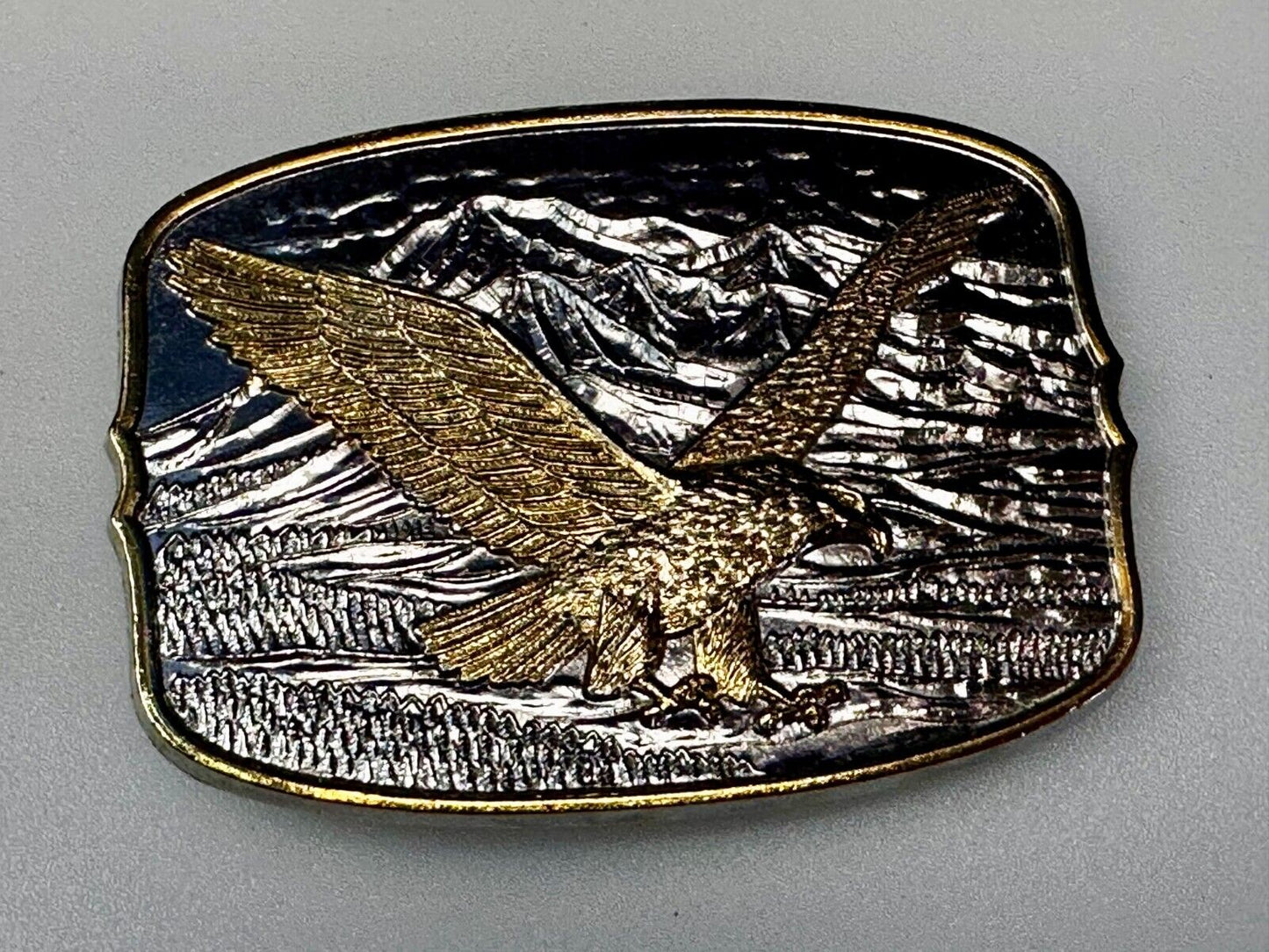 Majestic American Bald Eagle Flying high USA Mountains Two Tone Belt Buckle
