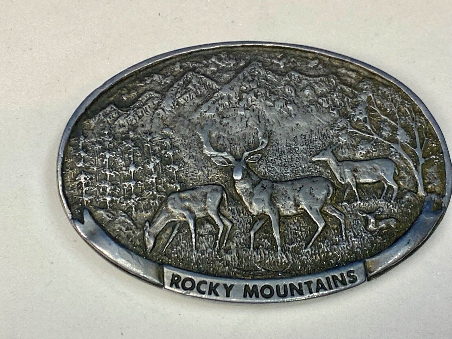 Vintage Deer in nature, Rocky Mountains Belt buckle by Spec Cast 