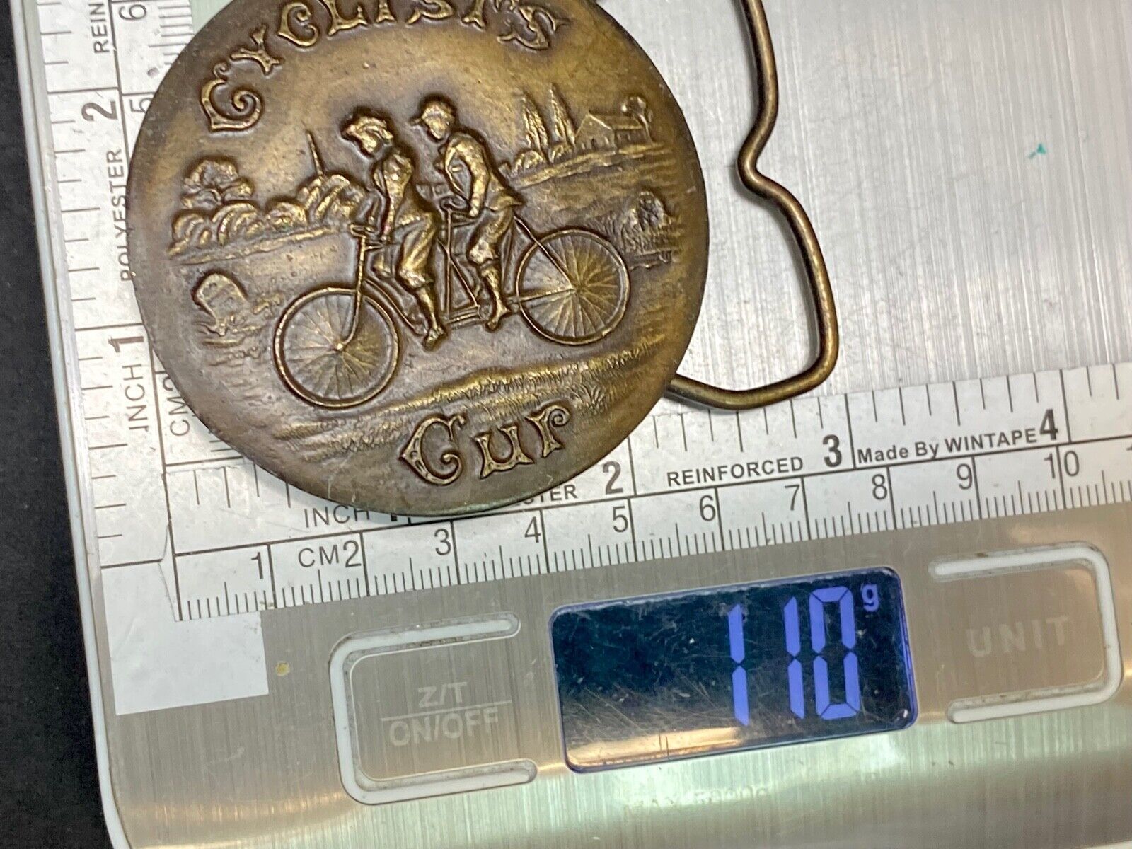 A-39 Cyclists Cup Tandum Bicycle Round Rare! Bergamot Brass Works Belt Buckle