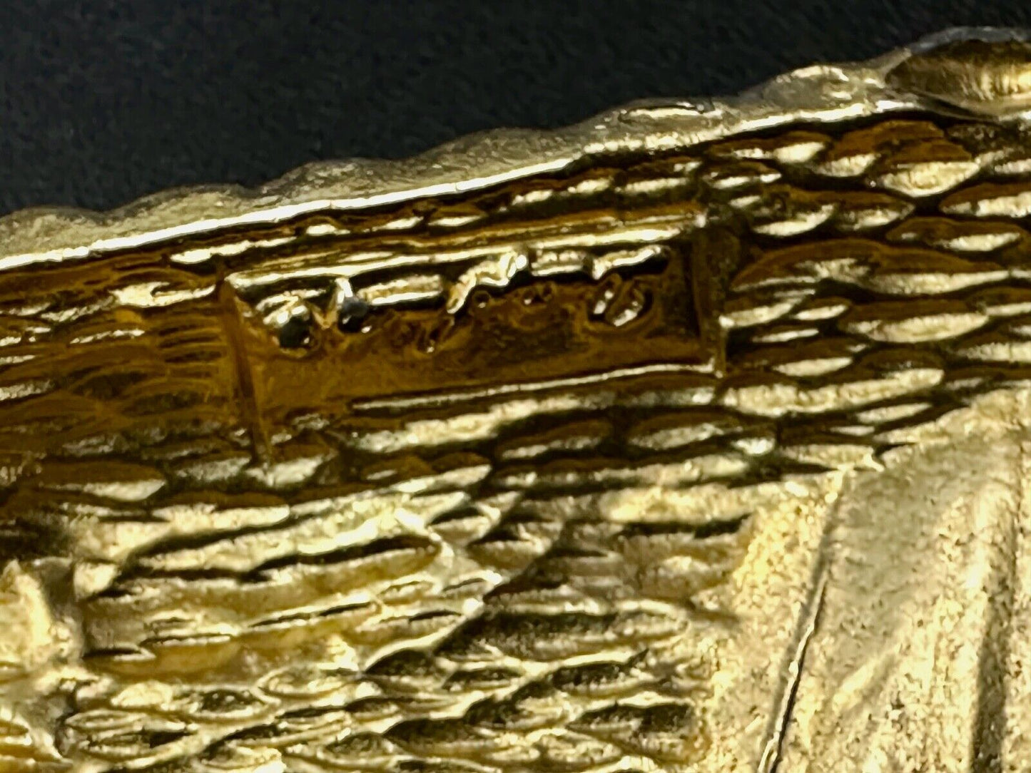 Two piece interconnecting vintage retro gold tone belt buckle Signed