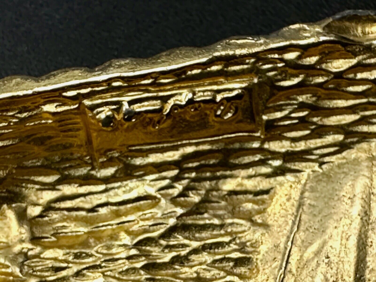Two piece interconnecting vintage retro gold tone belt buckle Signed