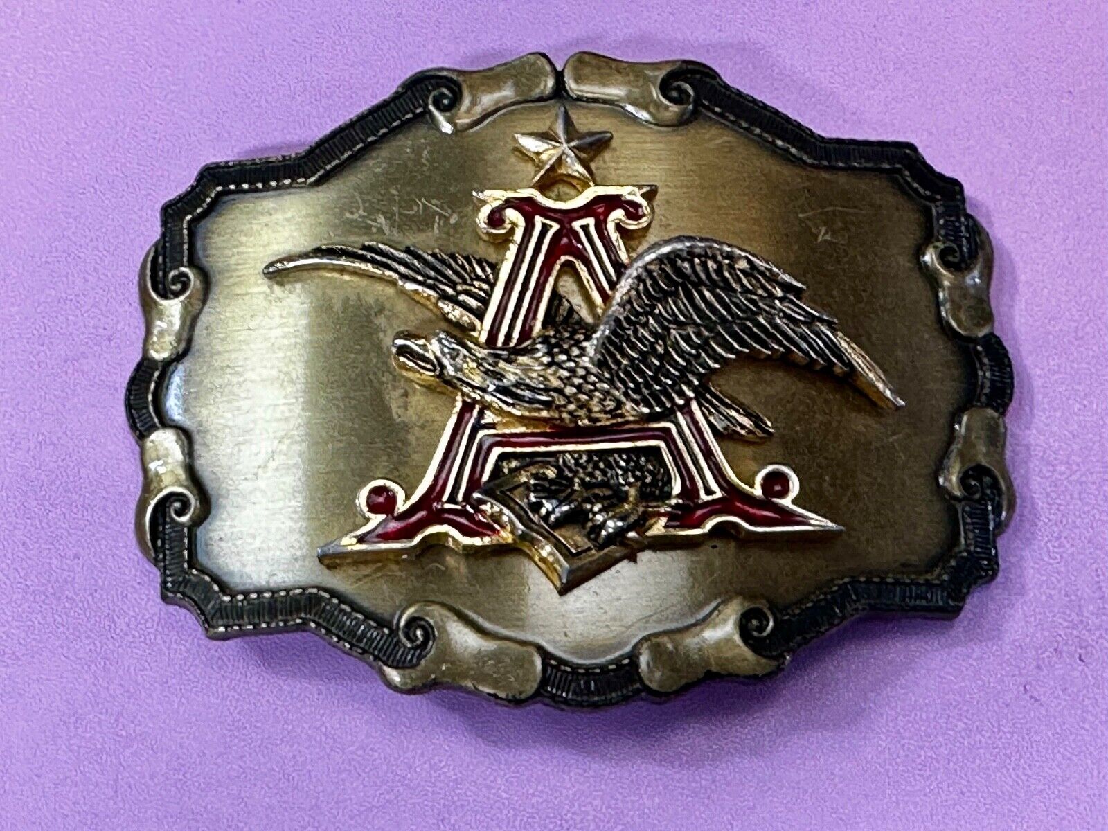 Anheuser Busch Beer Eagle Emblem Belt Buckle USA Rain-Tree 2 1/2 x 3 3/4