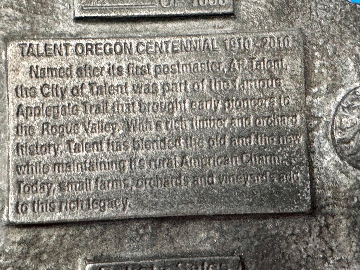 Talent Oregon Centennial Celebration 1910-2010 Commemorative Belt Buckle