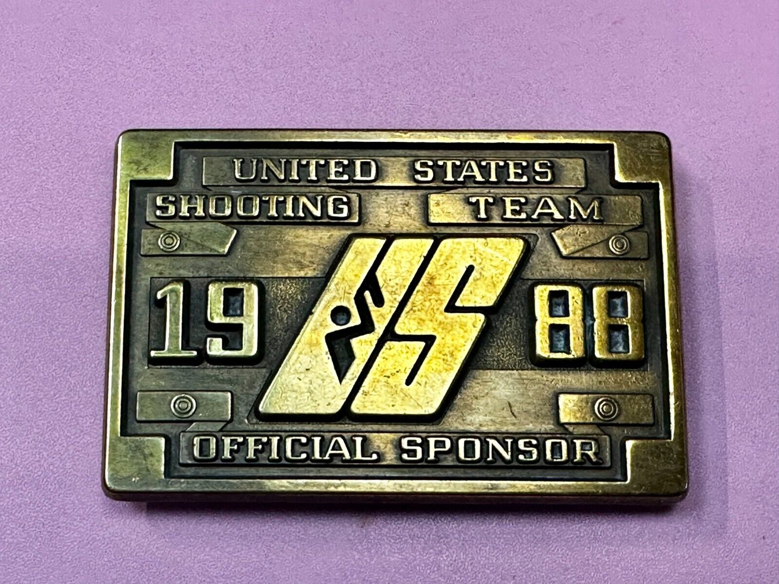 United States Shooting Team 1988 Official Sponsor Seoul Korea Belt Buckle