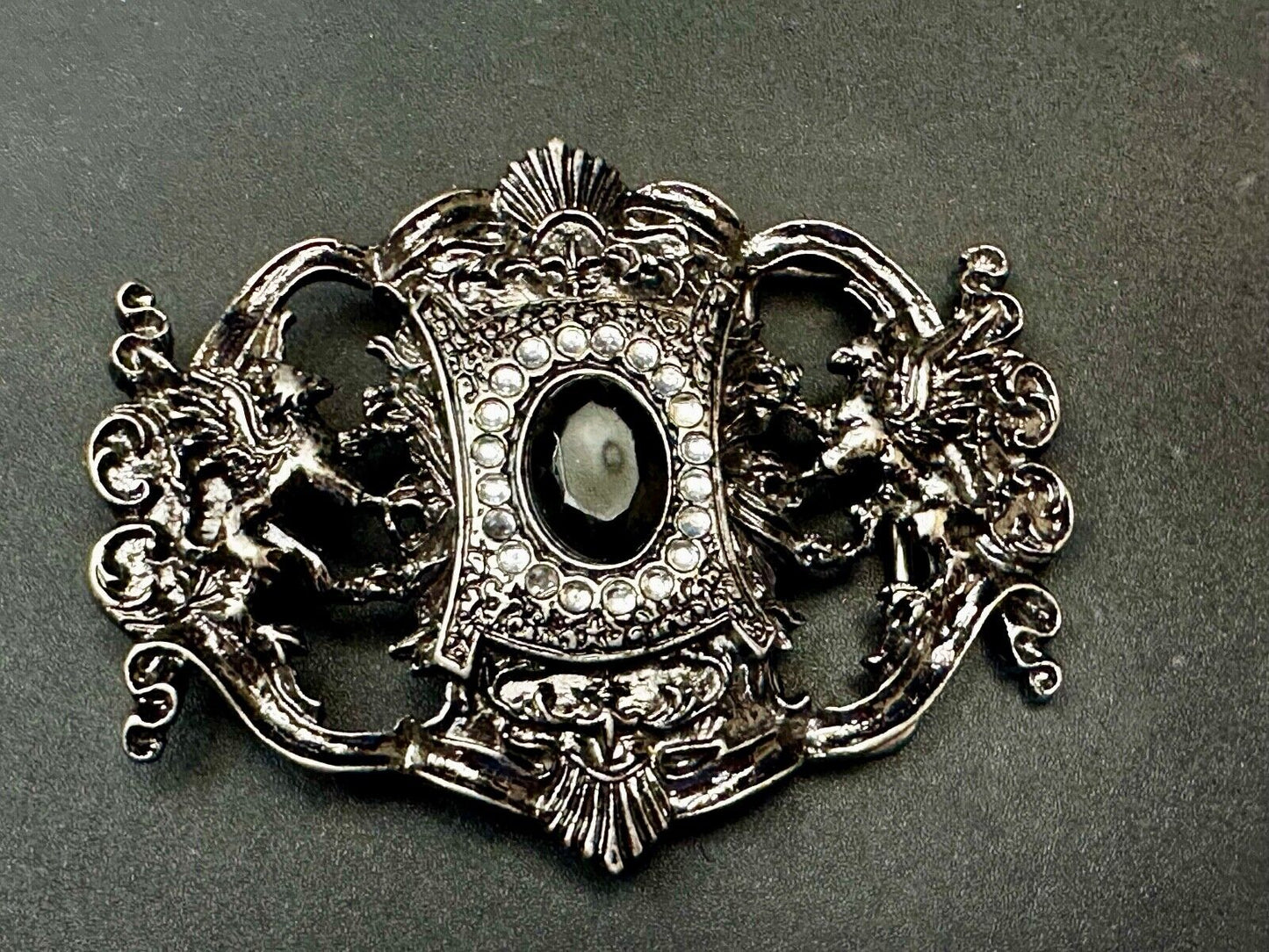 Victorian Style Black Rhinestone Centerpiece Vintage See Through Belt Buckle