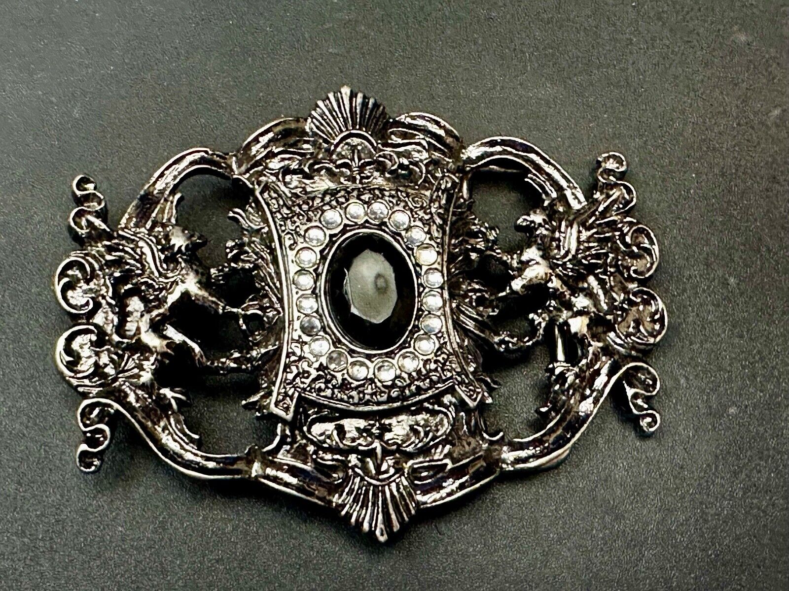 Victorian Style Black Rhinestone Centerpiece Vintage See Through Belt Buckle