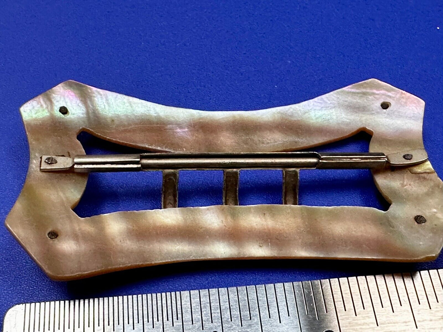 Three Prong Antique Vintage Mop Mother Of Pearl 3" Wide Belt Buckle