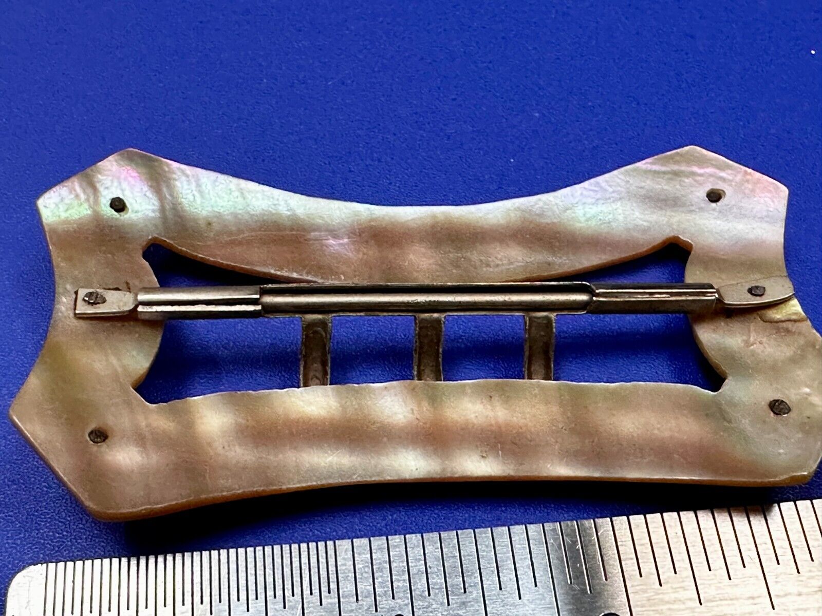 Three Prong Antique Vintage Mop Mother Of Pearl 3" Wide Belt Buckle