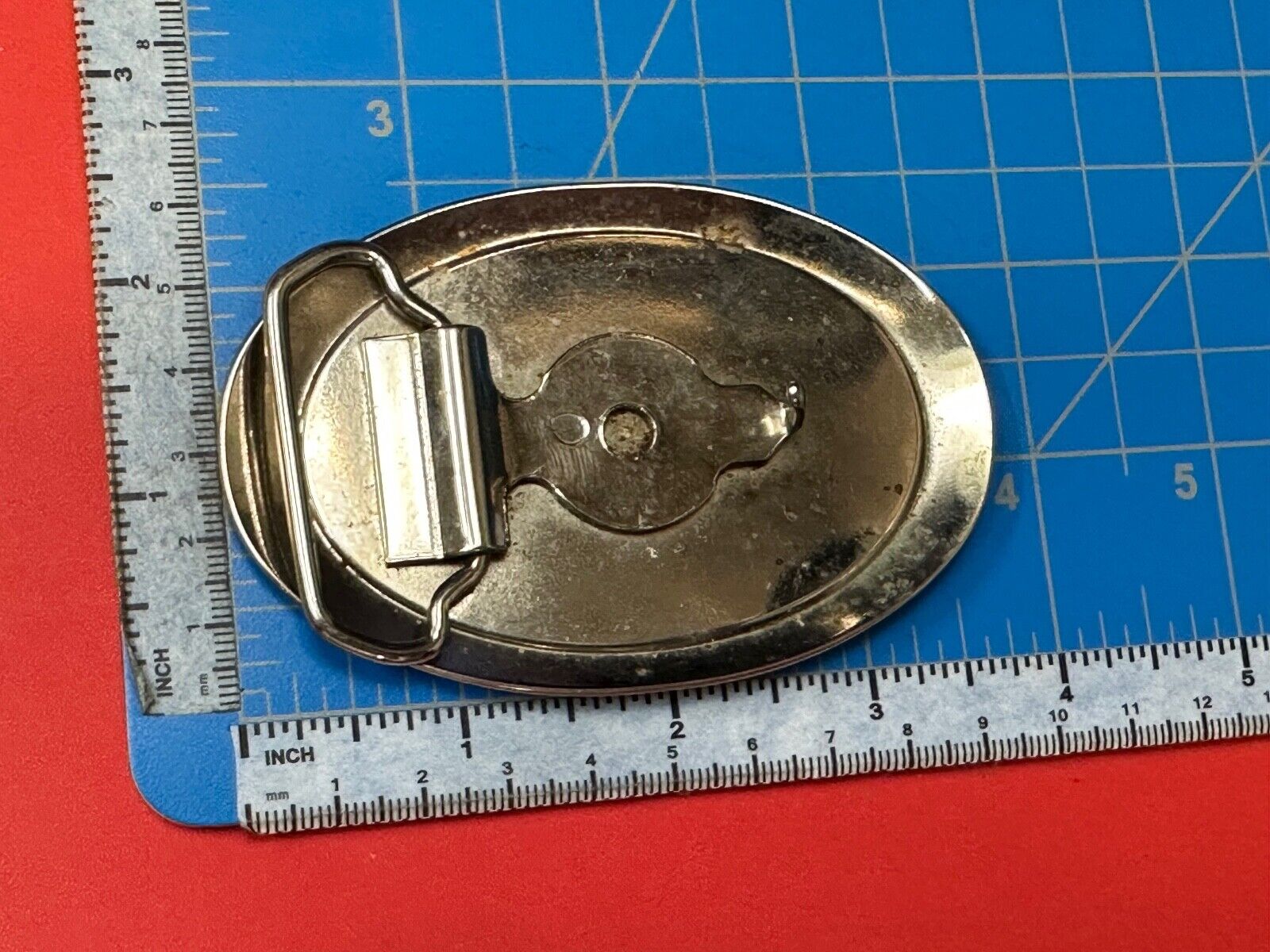 Vintage Fire Firefighter FD Hydrant Axe Ladder Black & Red Oval belt buckle