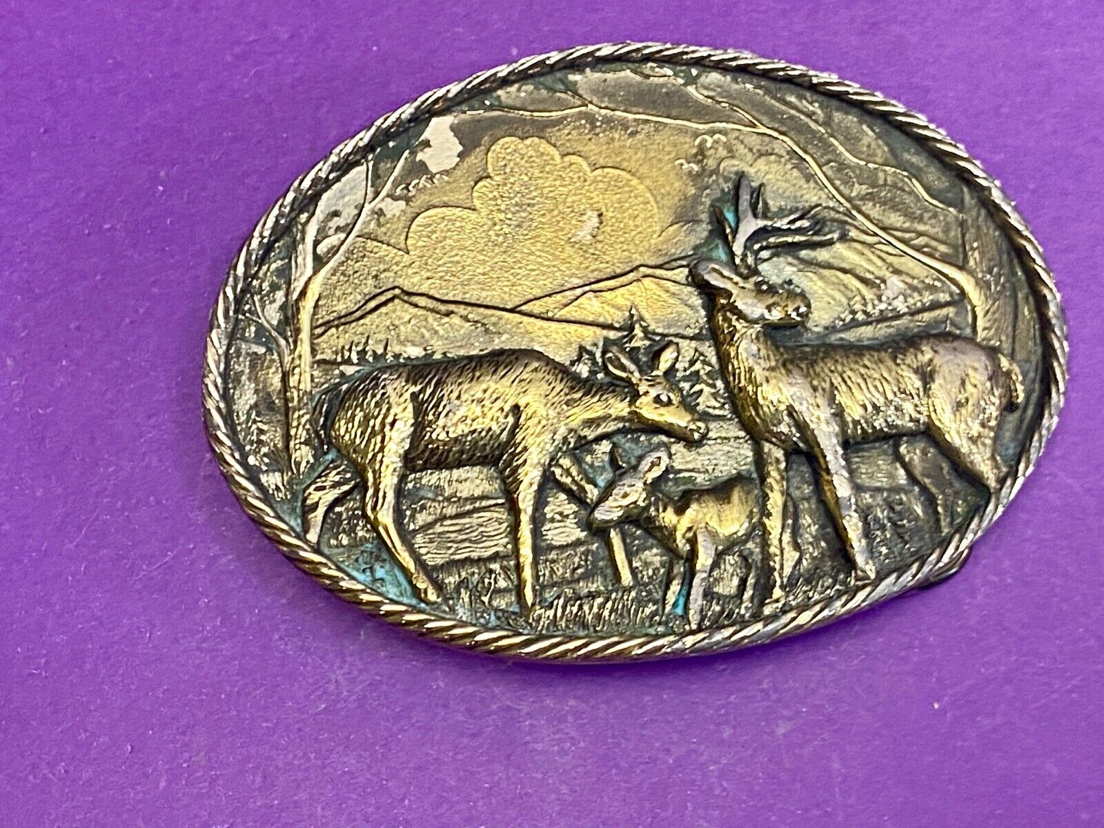 1980 Buck Or Deer In Nature With Large Antlers Great American Belt Buckle Co.