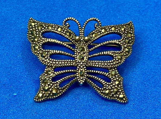 Vintage Butterfly Sterling Silver 925 Marcasite Brooch Pin Cut Out