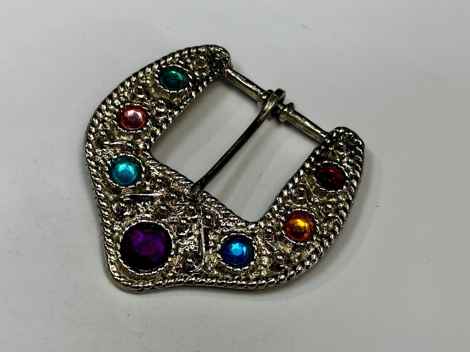 Unique Silver tone Replacement Belt Buckle w/ multi colored Rhinestone accents