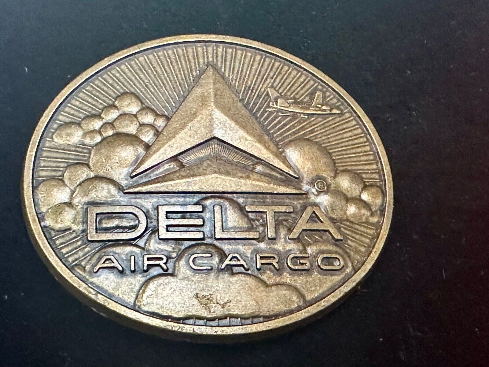 Vintage 1970s Delta Air Cargo Belt Buckle Brass tone Metal Airline Airplane USA