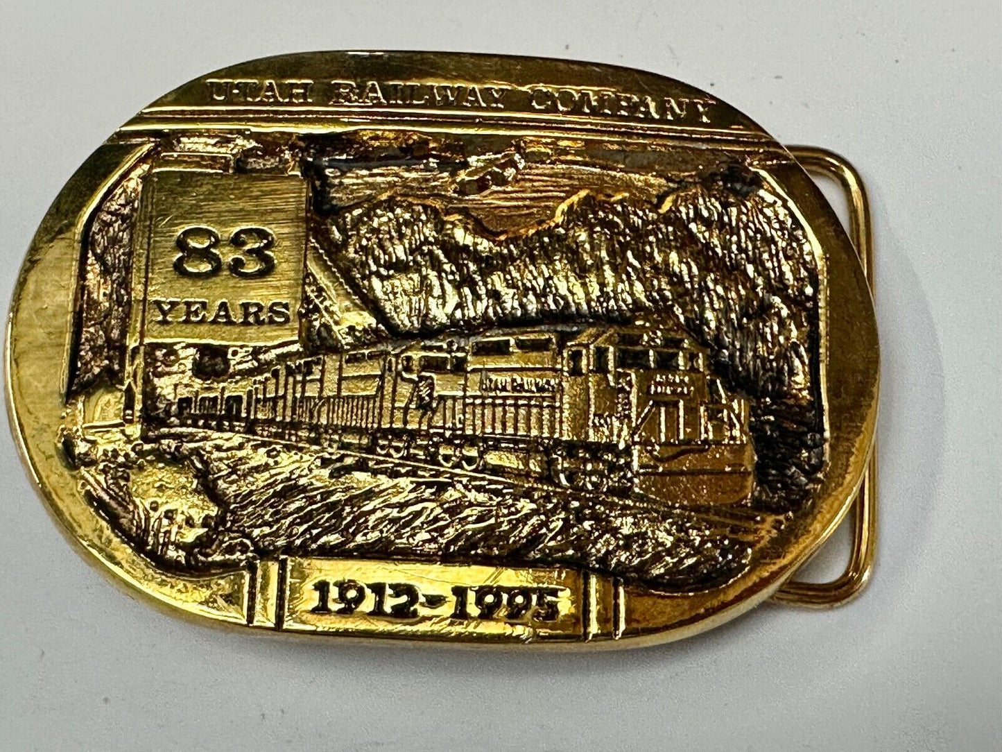Utah Railway Co Vtg Train Railroad 83 Years Gary Prazen Bronze Art Belt Buckle