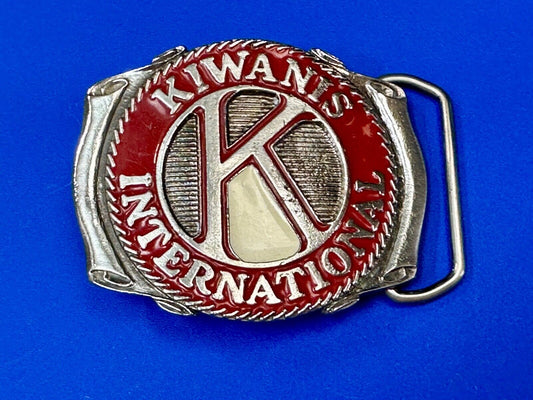 Vintage Kiwanis Club International Red & Gold color Emblem Logo belt buckle