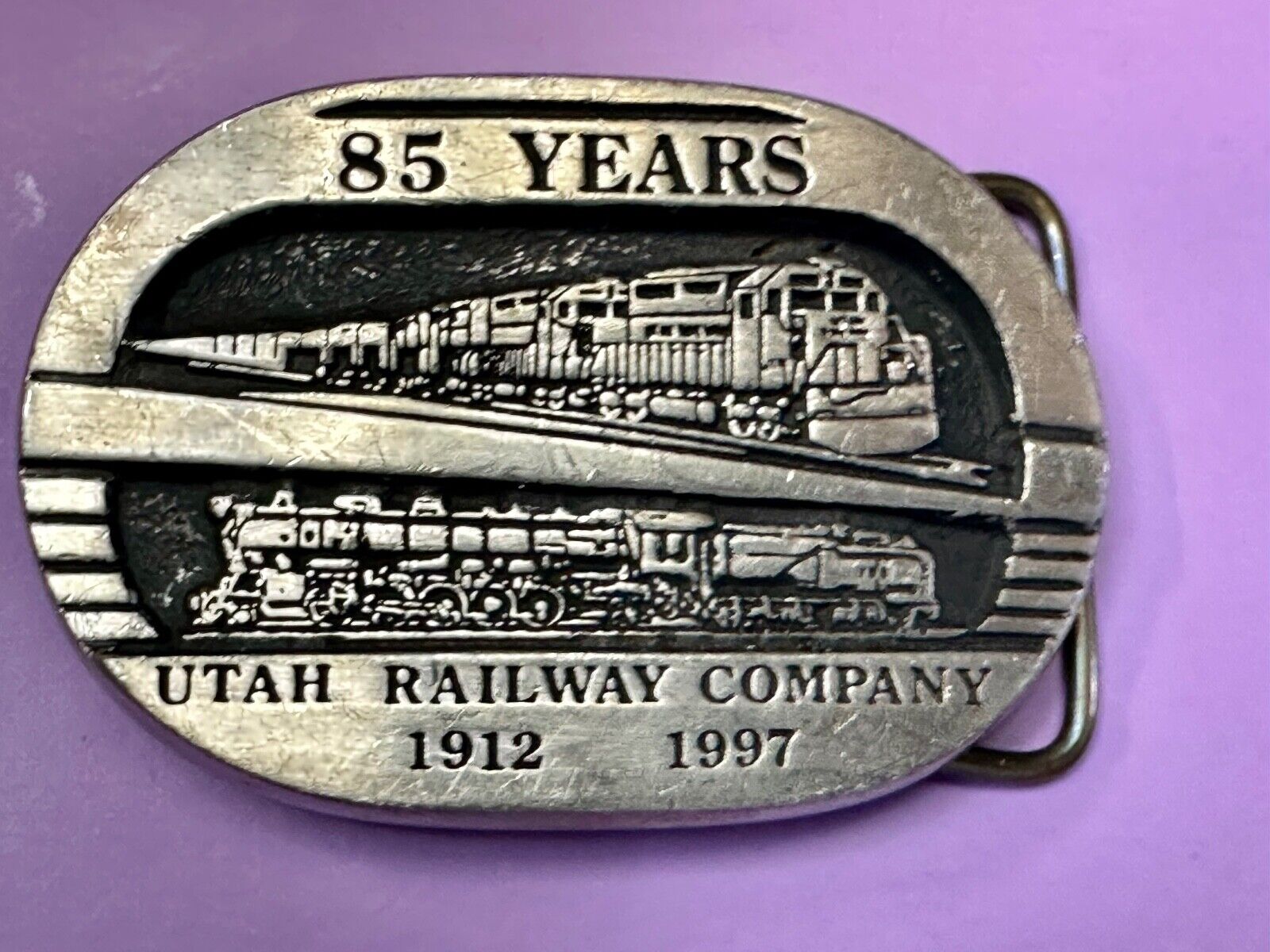 Utah Railway Co Vtg Train Railroad 85 Years - Gary Prazen Sculpture Belt Buckle