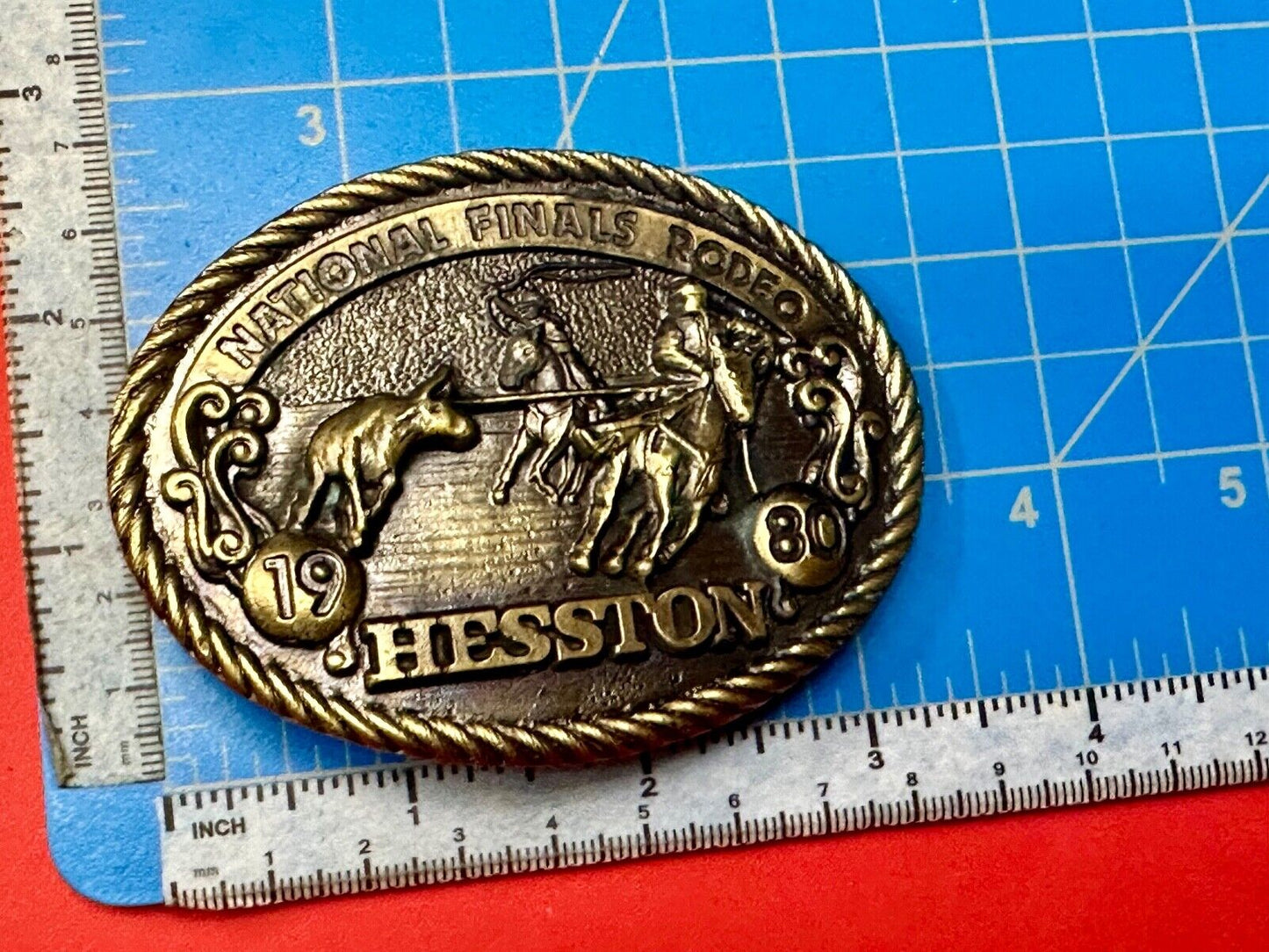 1980 National Finals Rodeo Hesston NFR Western Roping Cowboy belt buckle