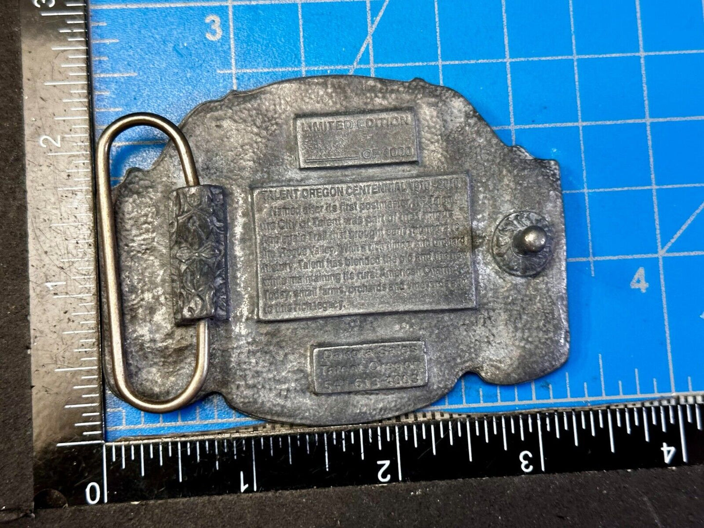 Talent Oregon Centennial Celebration 1910-2010 Commemorative Belt Buckle