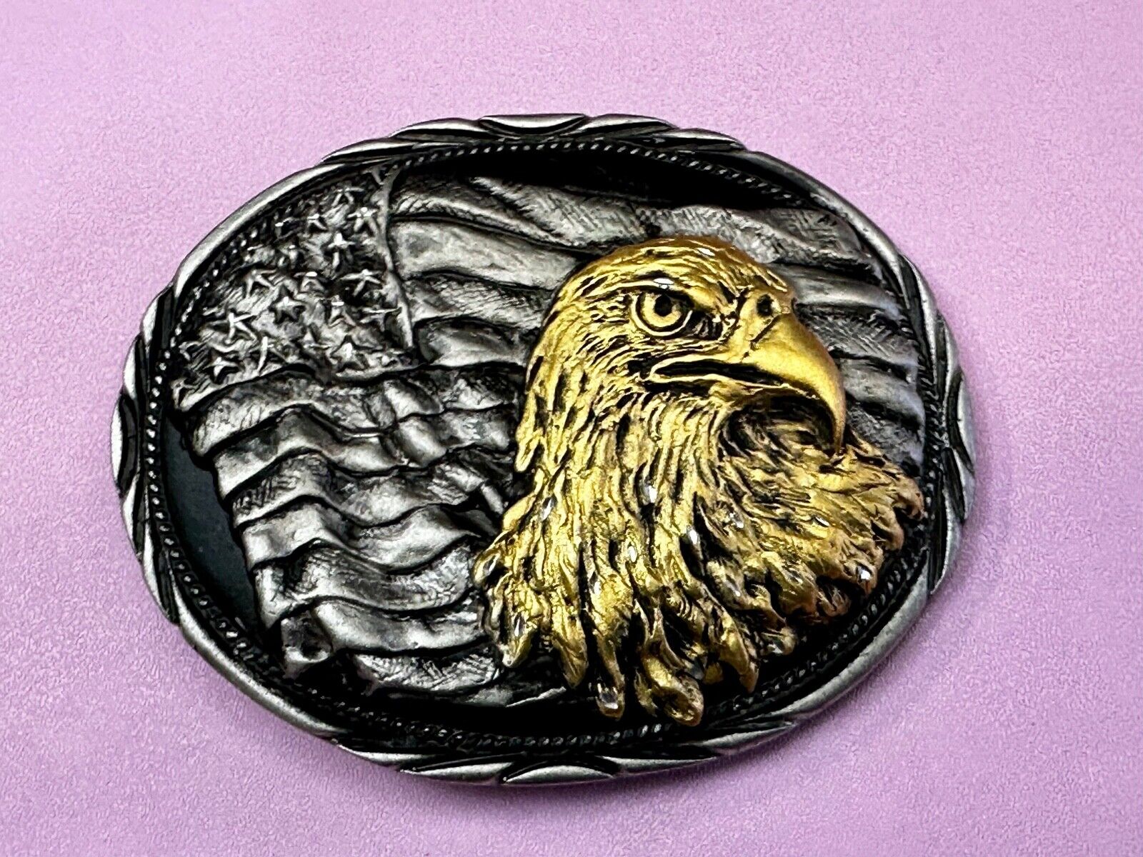 American Bald Eagle - Patriotic Flag Oval Handcrafted by SSI Belt Buckle