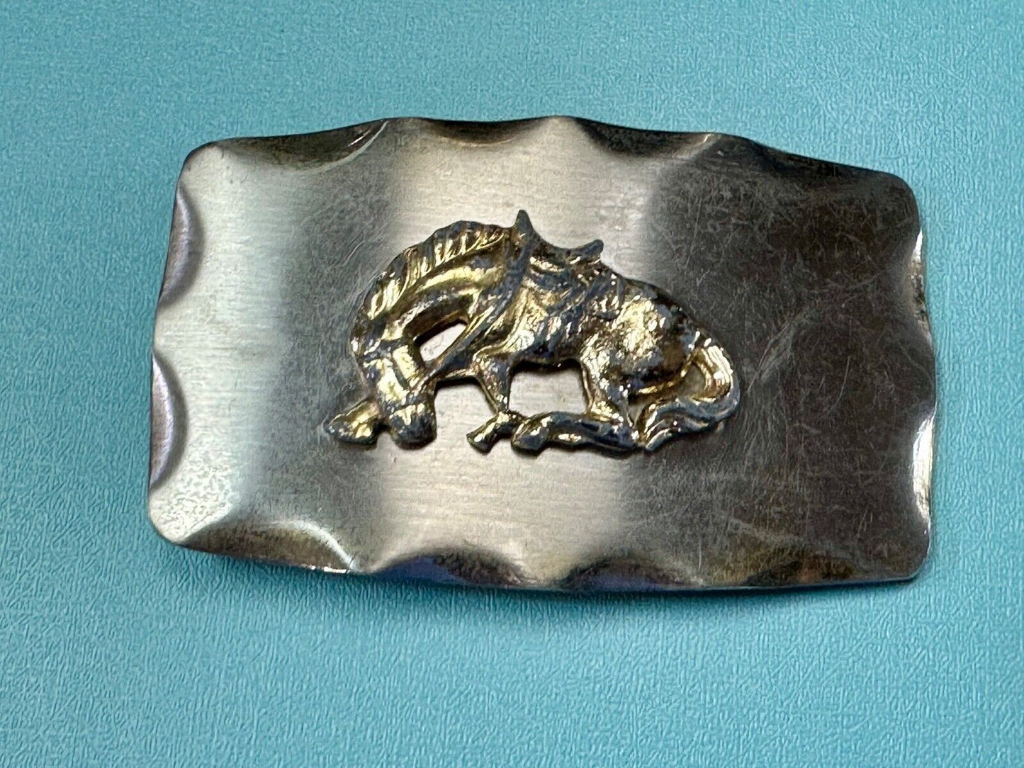 vintage Horse Saddle Bronc Bronco two tone western belt buckle