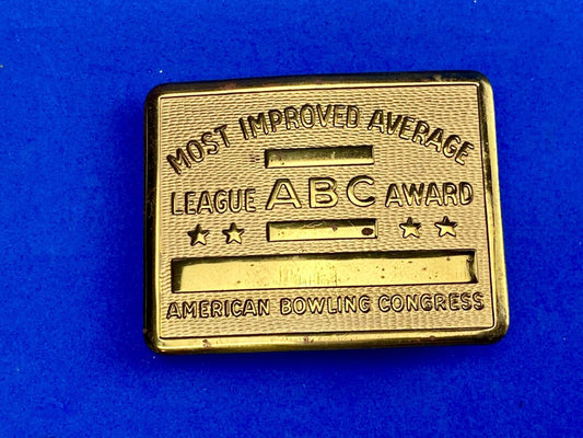 Vintage ABC American Bowling Congress League Award gold tone belt buckle