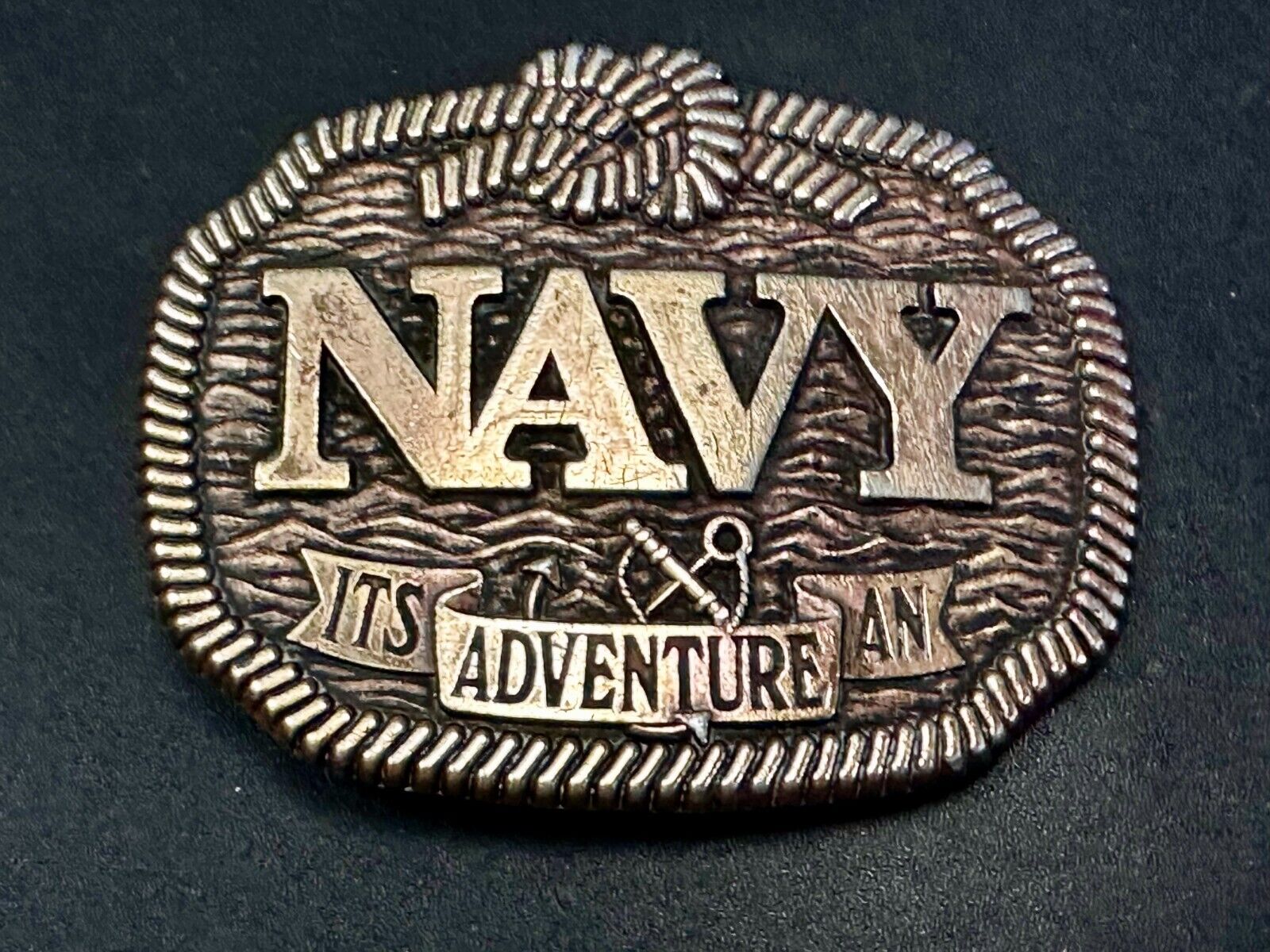 United States NAVY  Its An Adventure Rope Waves Anchor Belt Buckle - to paint