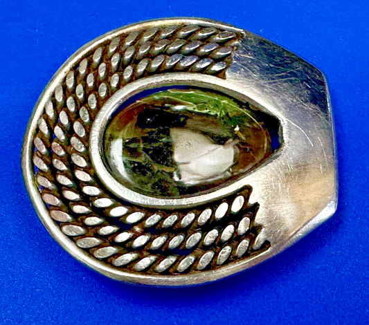 Artisan Centerpiece Green Stone?  Ornate Metal Workers / Welders Belt Buckle
