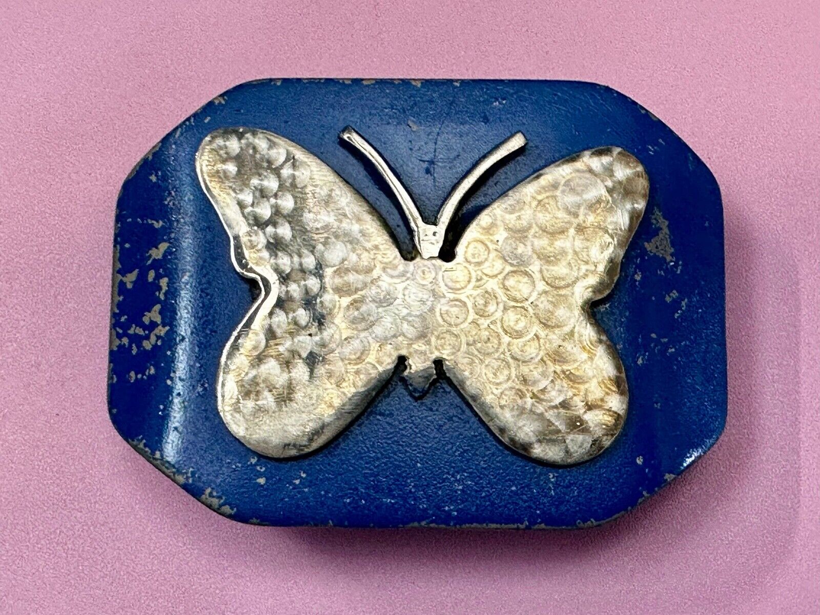Unique Artisan Butterfly blue and silver tone raised Belt Buckle