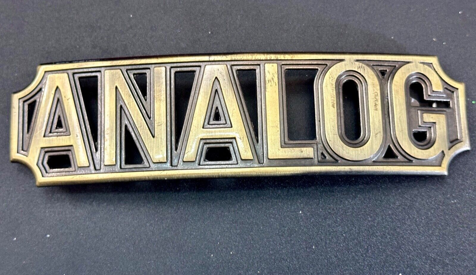 ANALOG - large old school block letter silver tone belt buckle