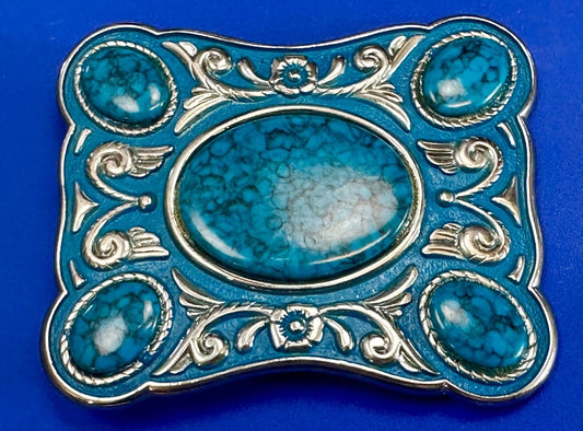 Turquoise Colored Cabochon Stones on Silver Tone Southwestern belt buckle