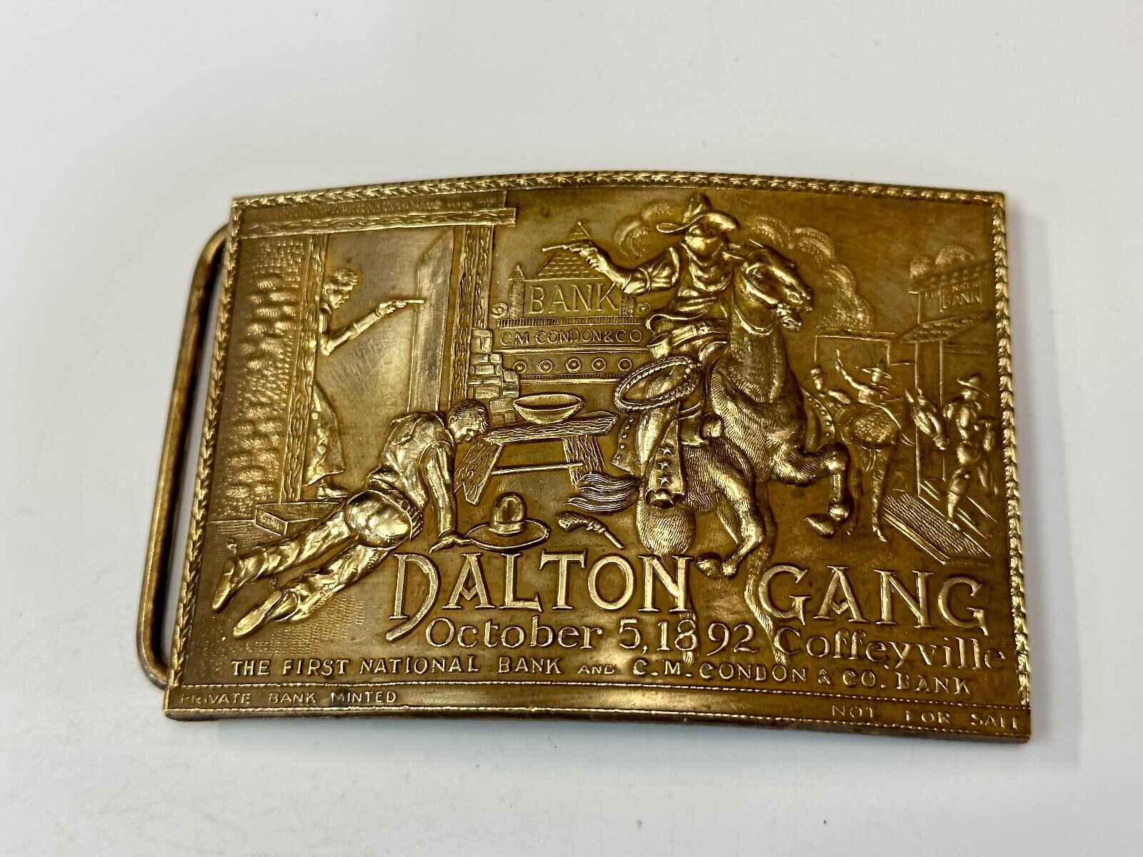 The Dalton Gang Collectors Brass Belt Buckle West Cowboy Style - see Hallmarks!