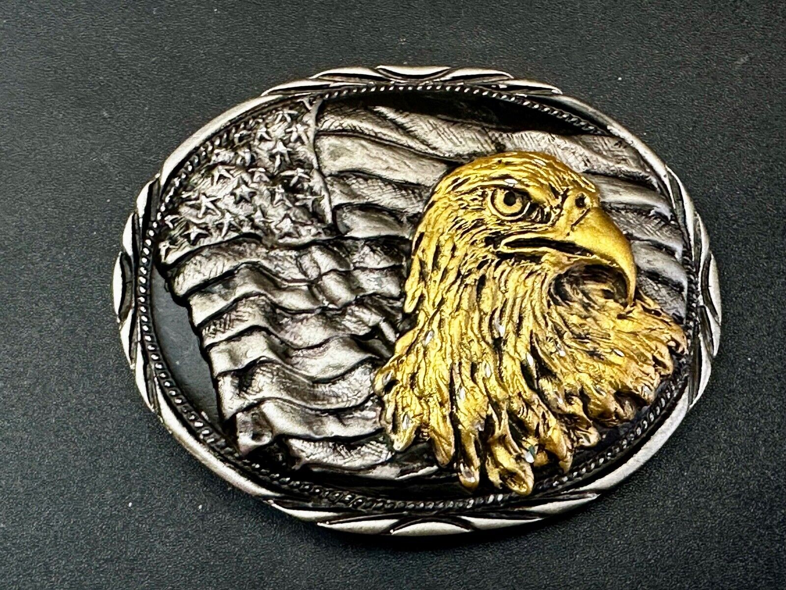 American Bald Eagle - Patriotic Flag Oval Handcrafted by SSI Belt Buckle
