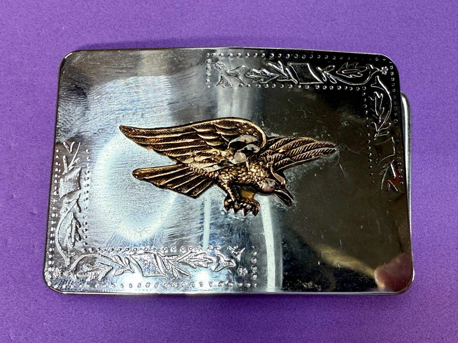 American Eagle Flying Diving Hunting on Reflective Two Tone Western Belt Buckle