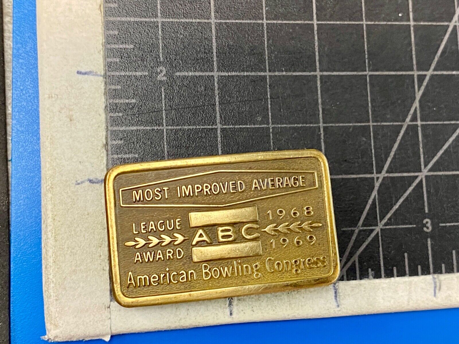 1968 - 69 AMERICAN BOWLING CONGRESS MOST IMPROVED AVERAGE AWARD BELT BUCKLE